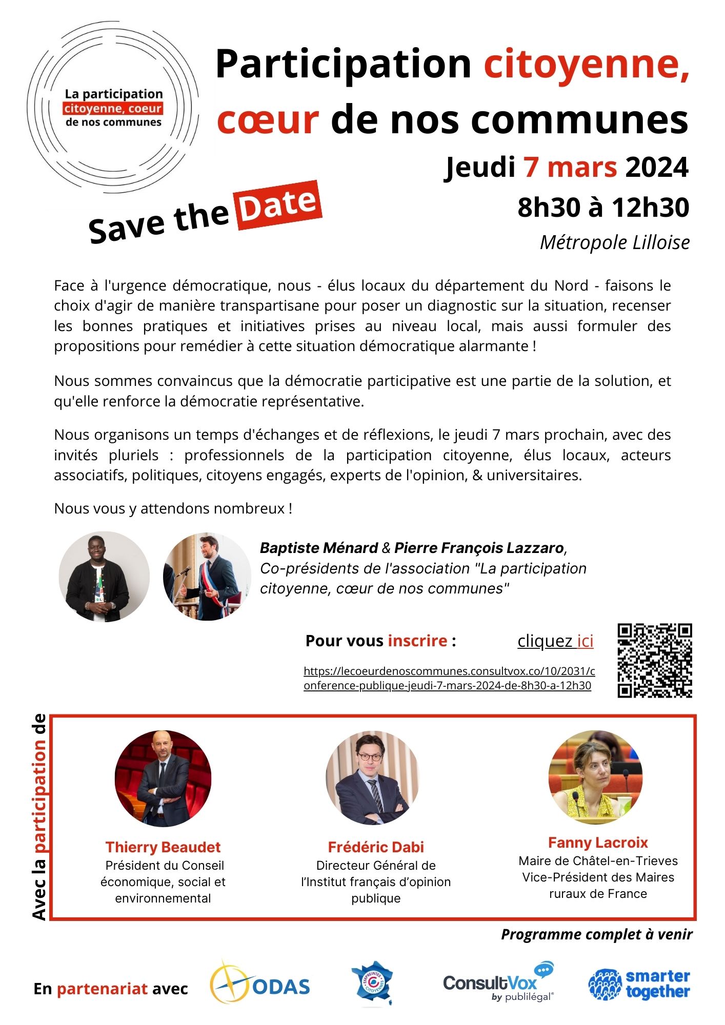 Flyer inscription "Participation citoyenne, cœur de nos communes"